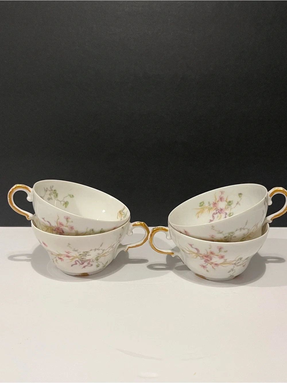 Antique Theodore Haviland Limoges Schleiger Set of 4 Tea Cups Rare France